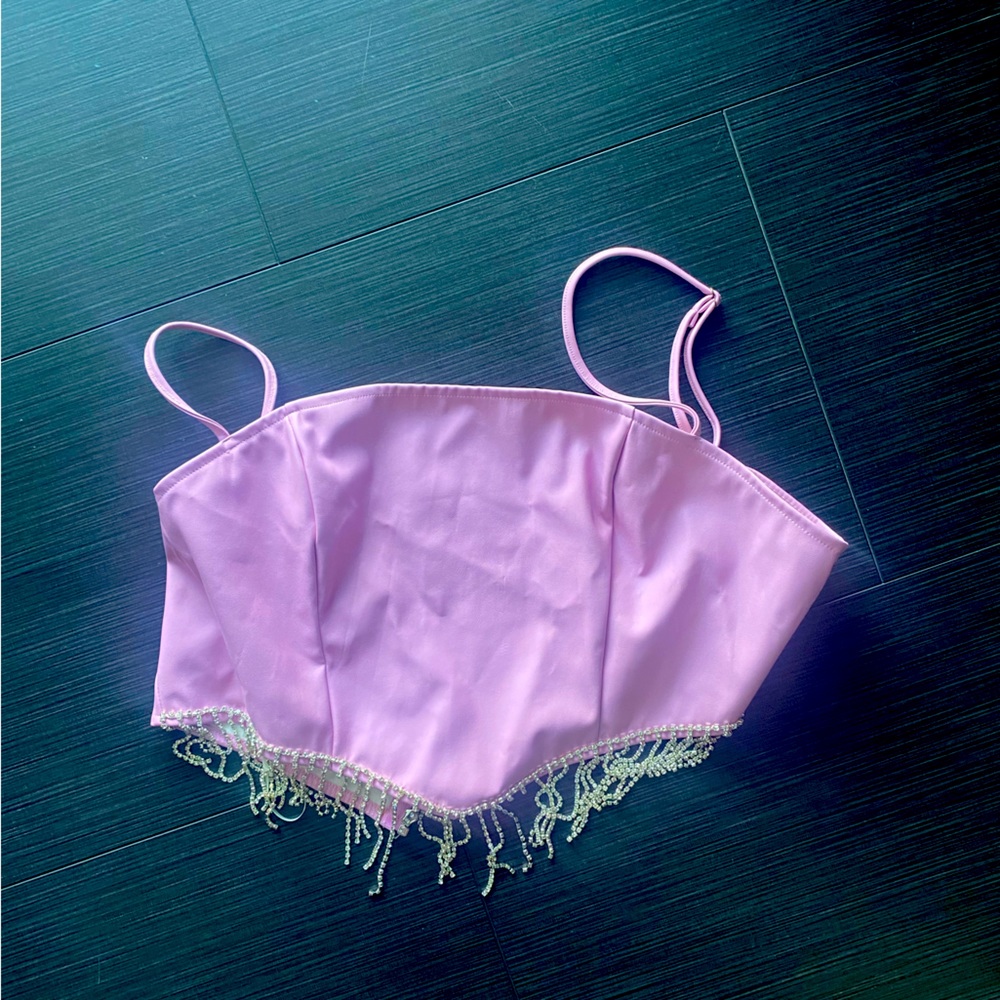 Pink spaghetti strap crop top